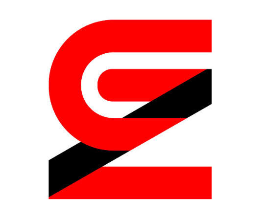 Red and black abstract geometric letter E logo design